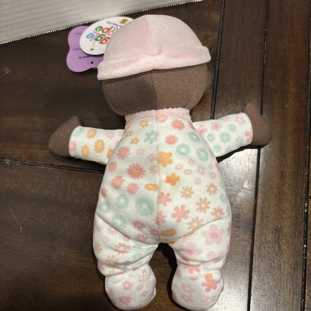 NEW WITH TAG Giggle Scape Plush Baby Doll Brown‎ Girl Floral Soft Lovey Pink